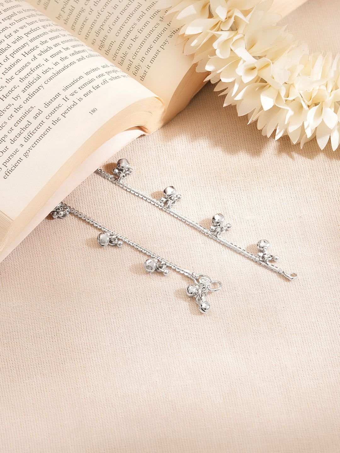 【Rubans】 Set of 2 Rhodium Plated Ghungroo Charm Anklets｜ロジウムメッキ グングルーチャーム アンクレット 2本セット