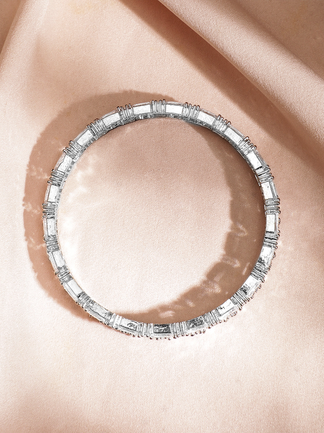 Rubans Set of 2 Rhodium-Plated Crystal White AD & Cubic Zirconia Studded Premium Bangles Silver / 2.4 - Small