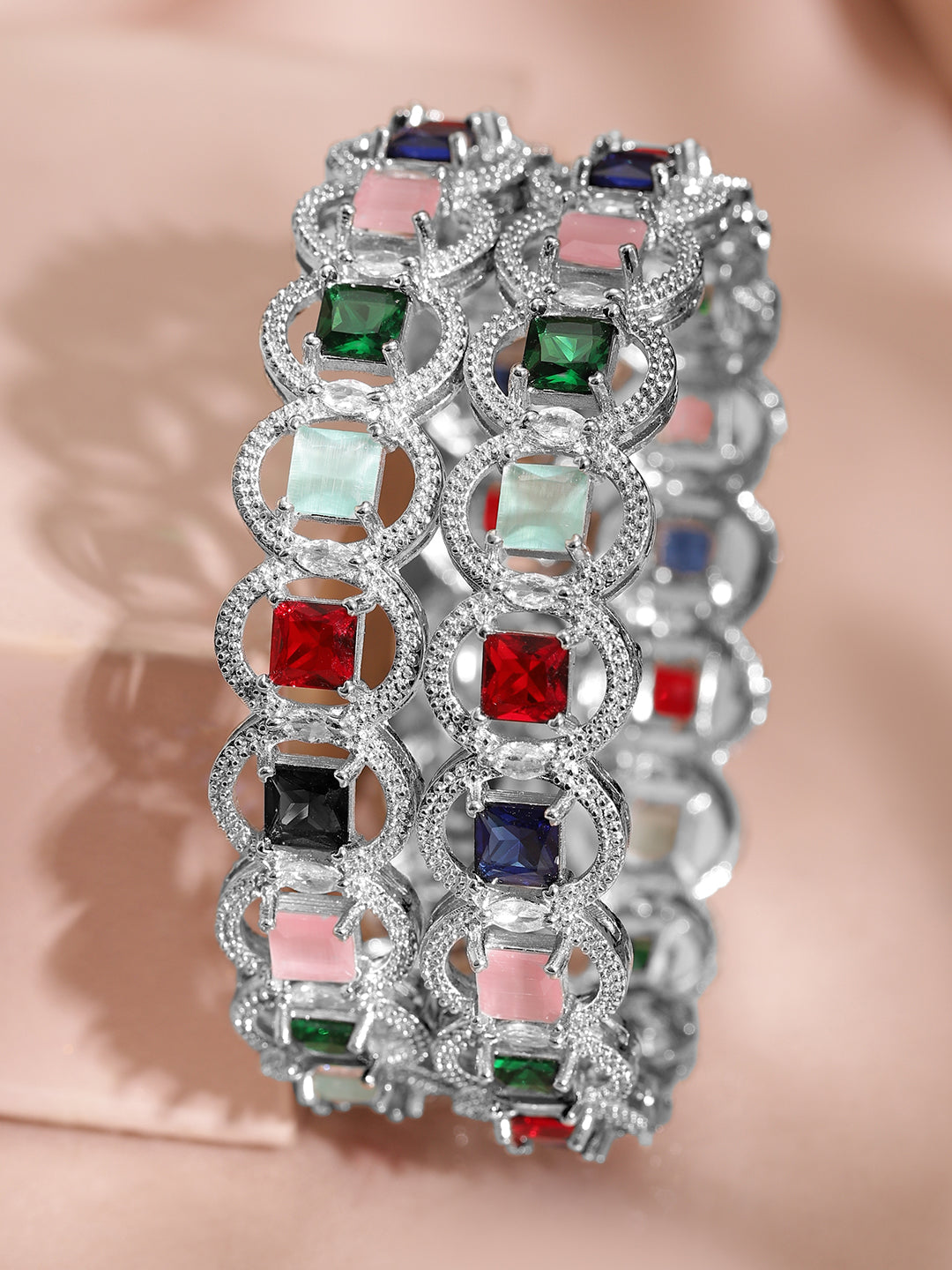 Vibrant American Diamond Silver Bangles 2.8 - Large