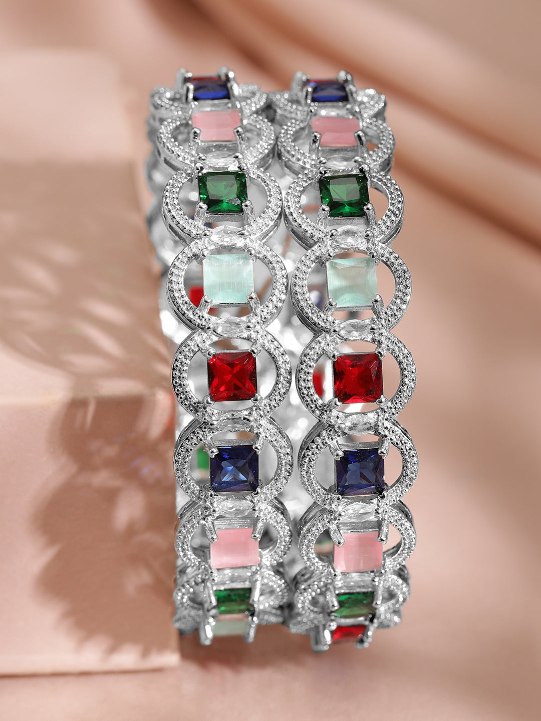 Vibrant American Diamond Silver Bangles 2.6 - Medium