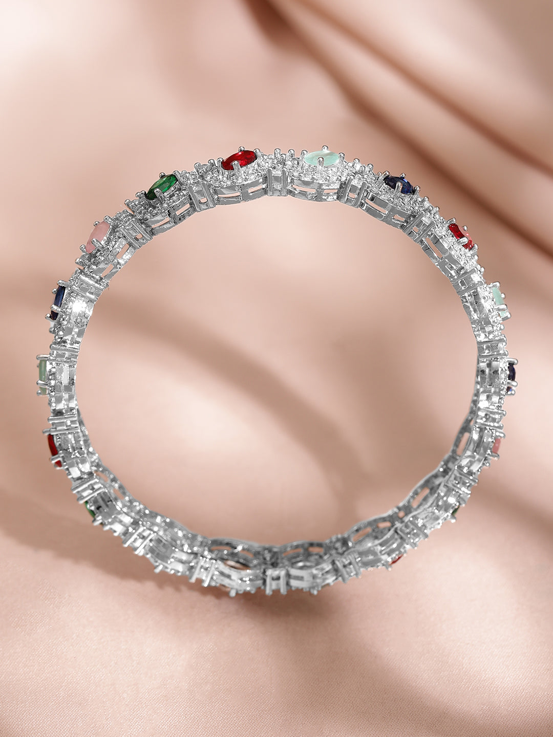 Rubans Rhodium-Plated Multicolor Cubic Zirconia Studded Premium set of 2 Bangles 2.4 - Small
