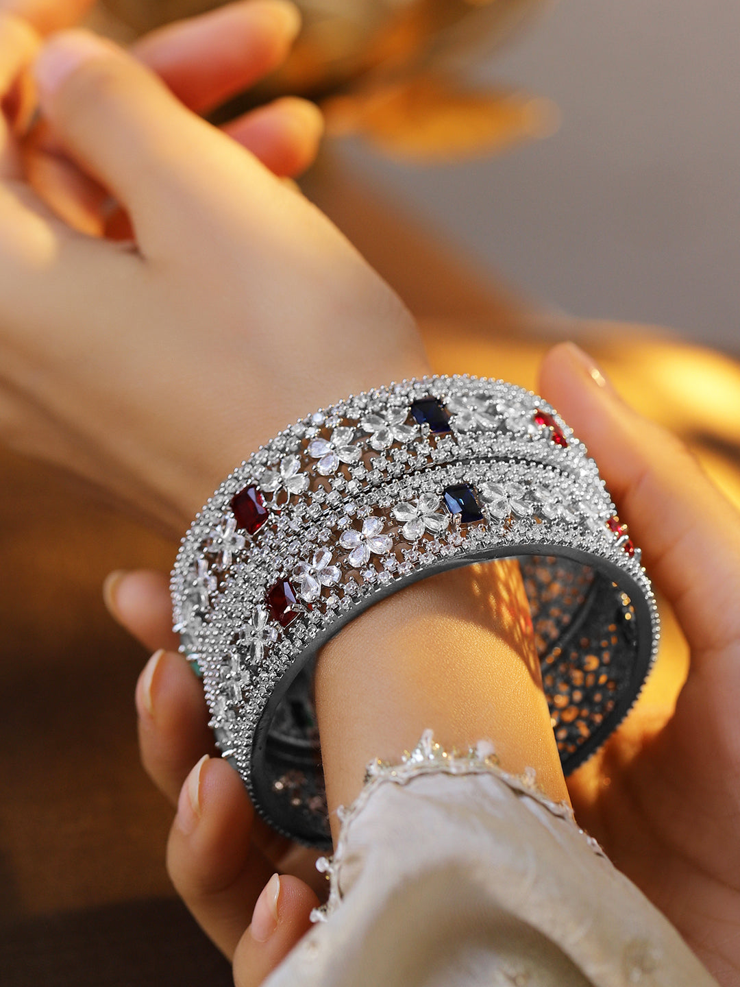 Blooming Colours in Silver Bangles 2.4 - Small