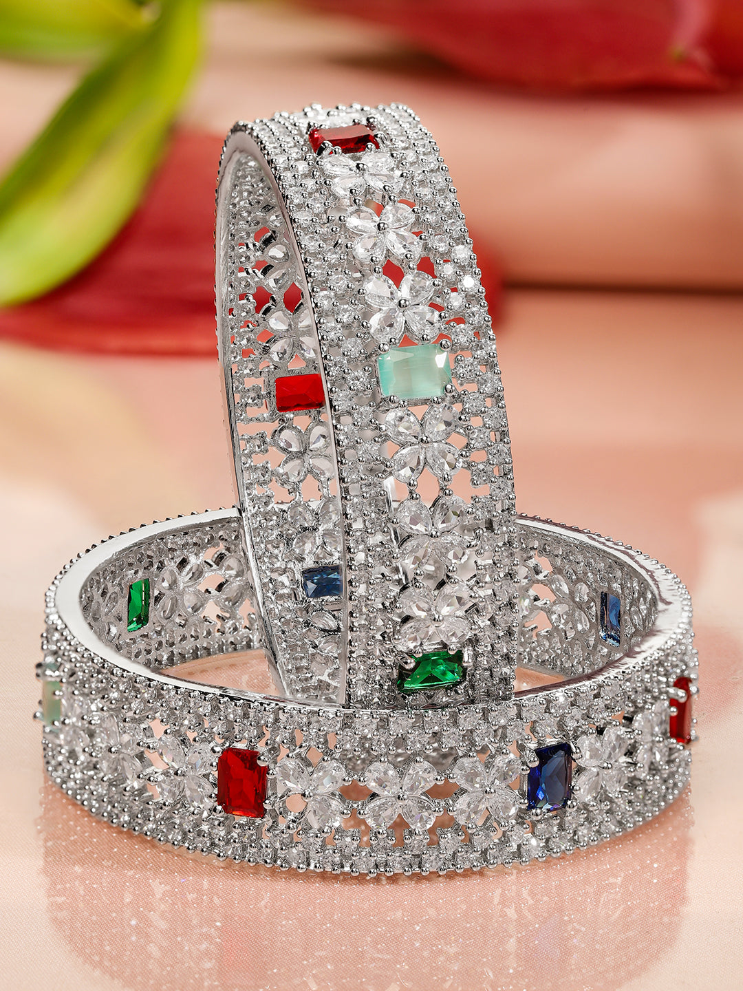 Blooming Colours in Silver Bangles 2.4 - Small