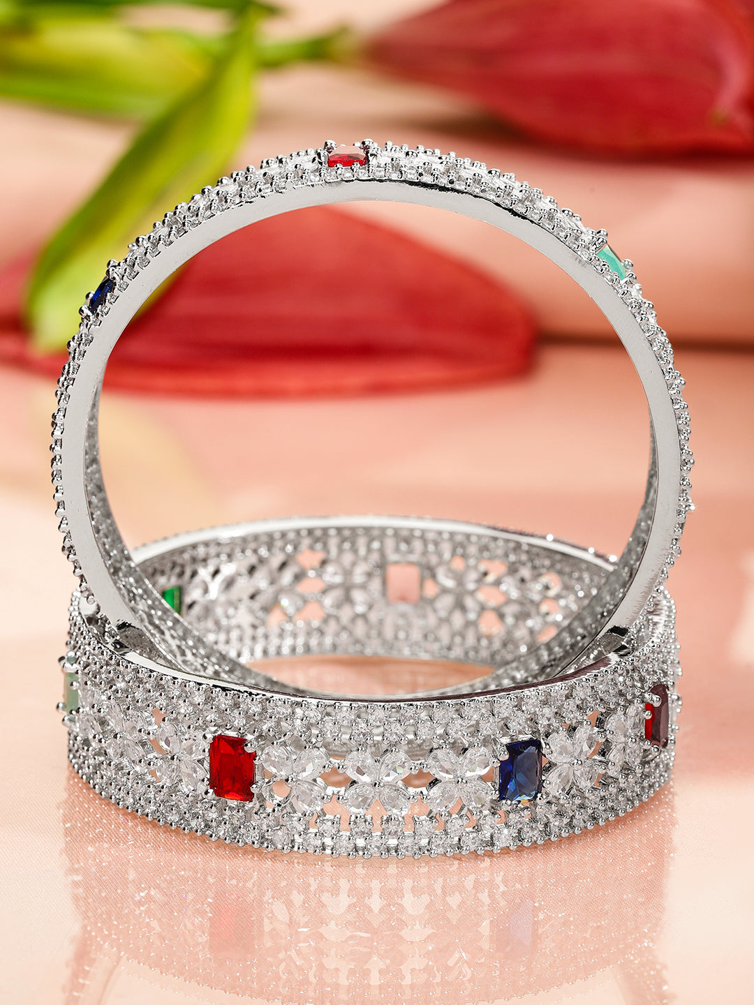 Blooming Colours in Silver Bangles 2.8 - Large