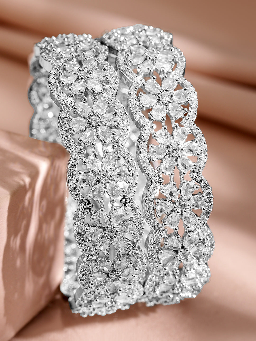 Dazzling American Diamond Silver Bangles 2.6 - Medium