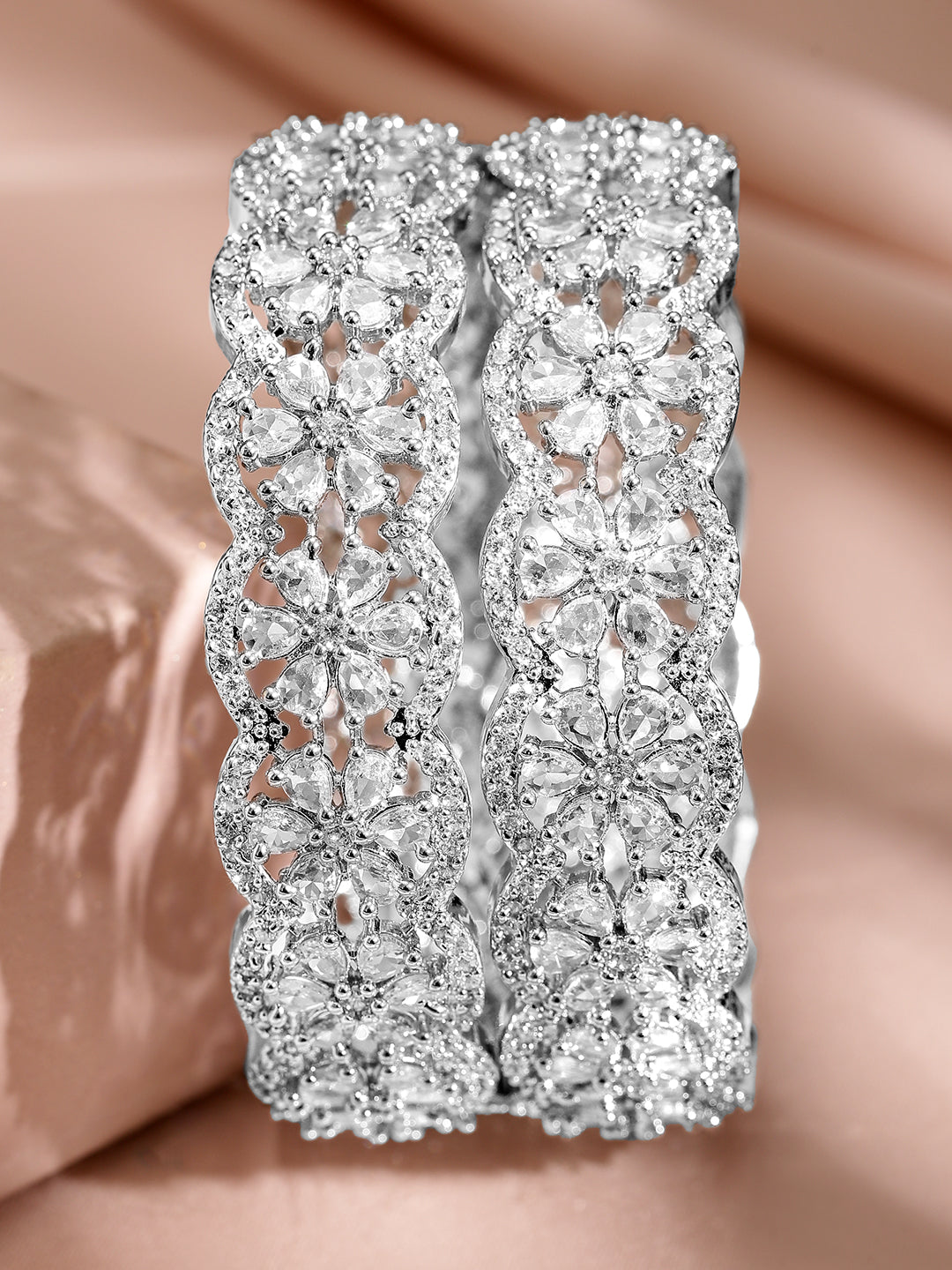 Dazzling American Diamond Silver Bangles 2.4 - Small