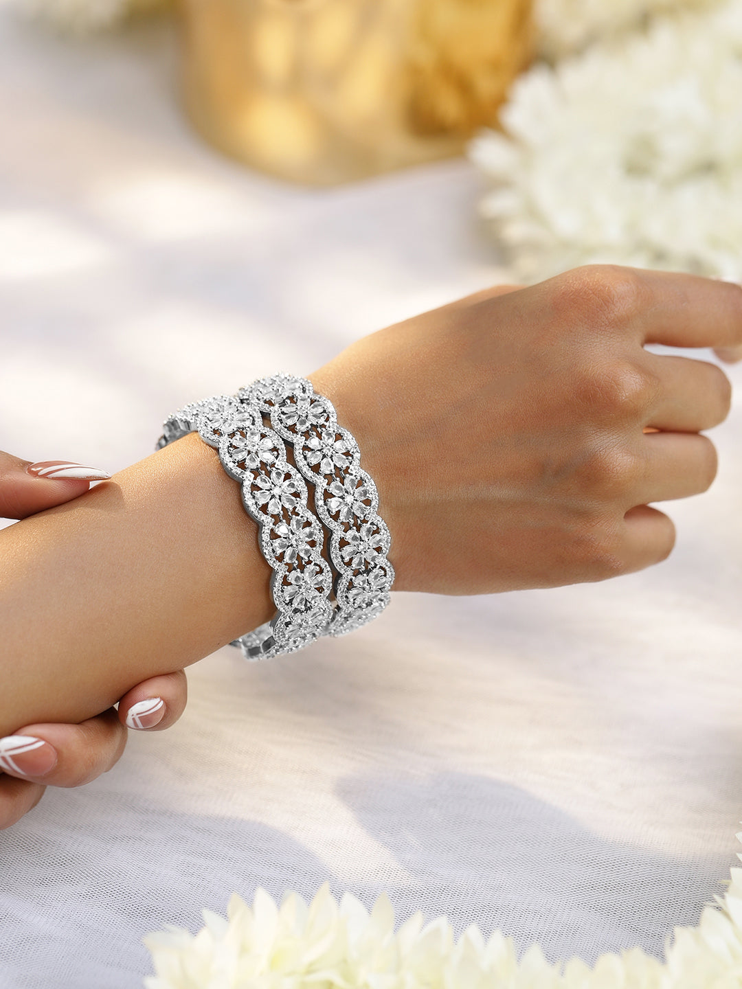 Dazzling American Diamond Silver Bangles 2.8 - Large