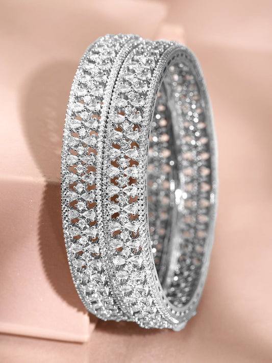 Silver Aura American Diamond Zirconia Bangles 2.4 - Small