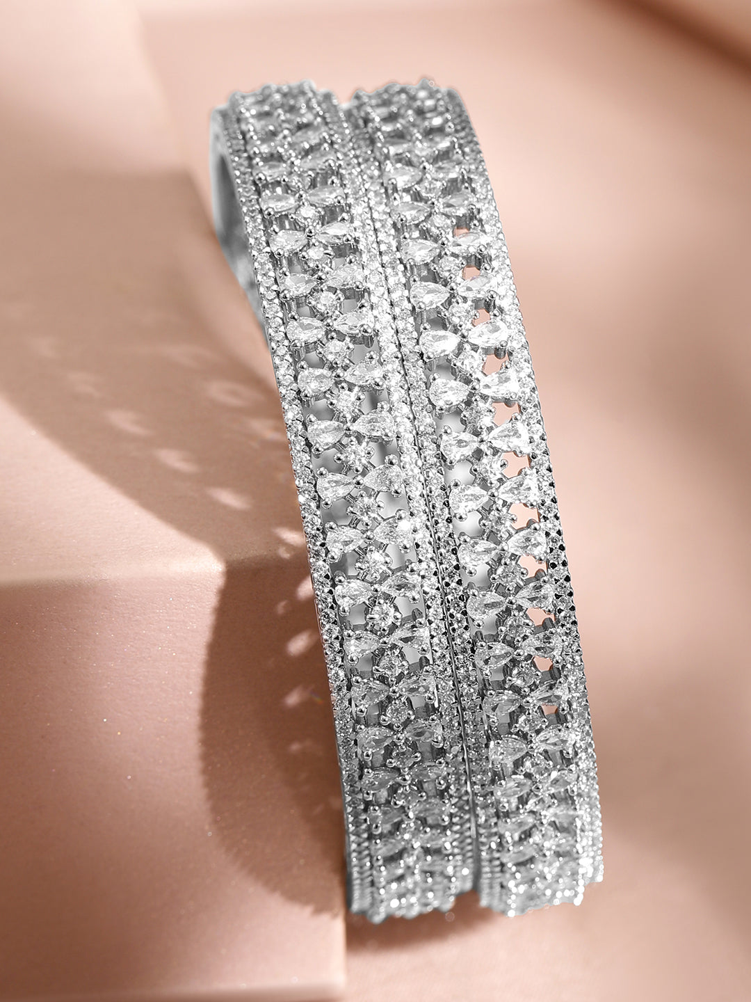 Silver Aura American Diamond Zirconia Bangles 2.4 - Small