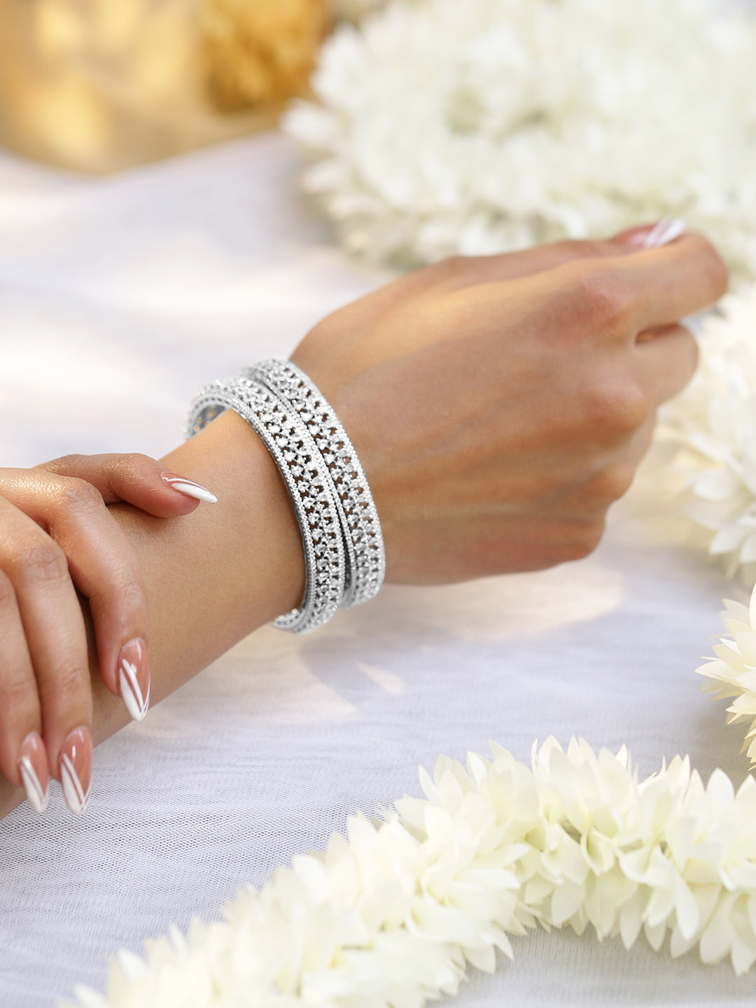 Silver Aura American Diamond Zirconia Bangles 2.4 - Small
