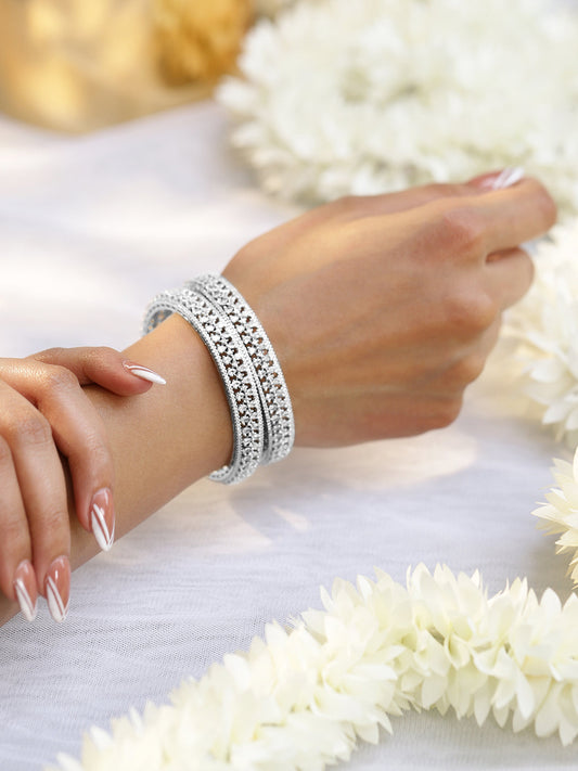 Silver Aura American Diamond Zirconia Bangles 2.6 - Medium