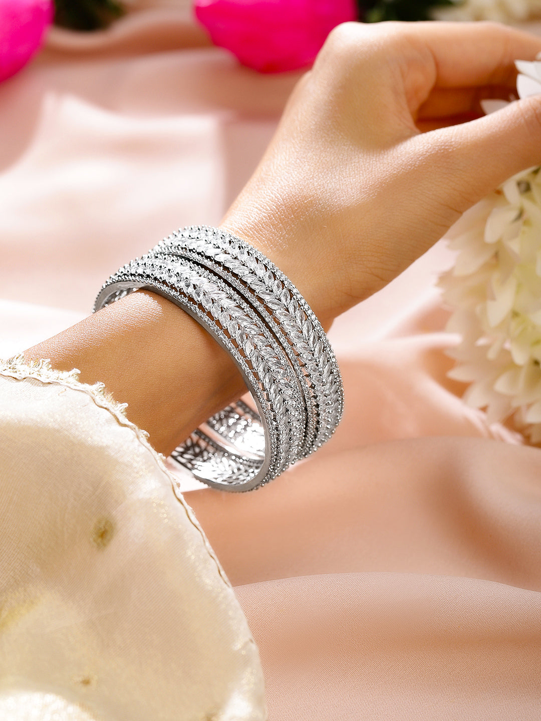 Silver-Moon Sparkle Bangles 2.8 - Large