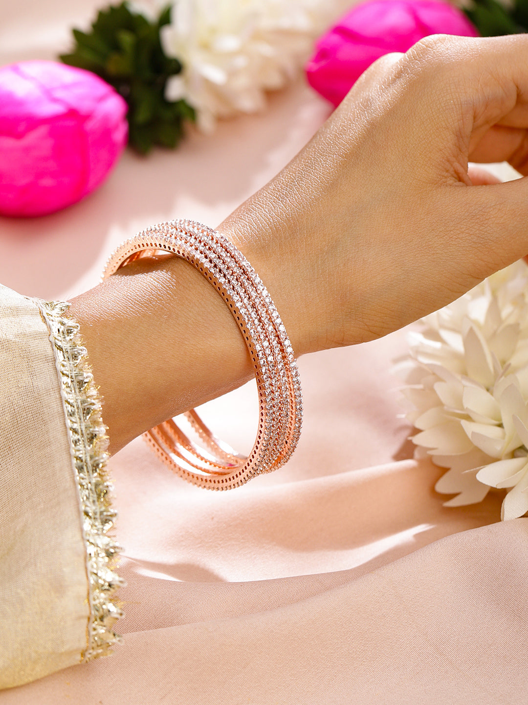 Rose Gold Glam American Diamond Zirconia Bangle 2.4 - Small