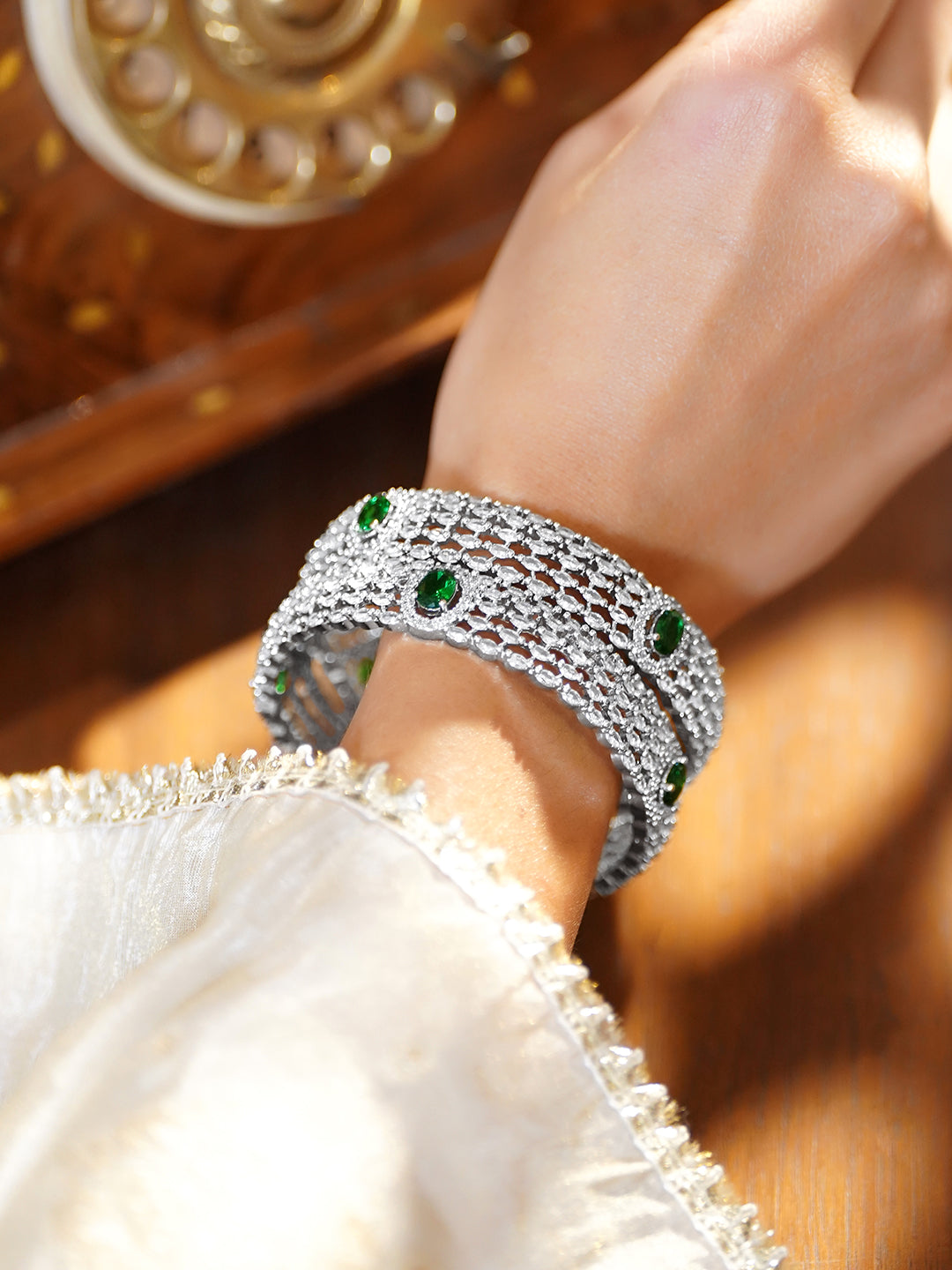 Green American Diamond Zirconia Bangles Set Of 2 2.6 - Medium