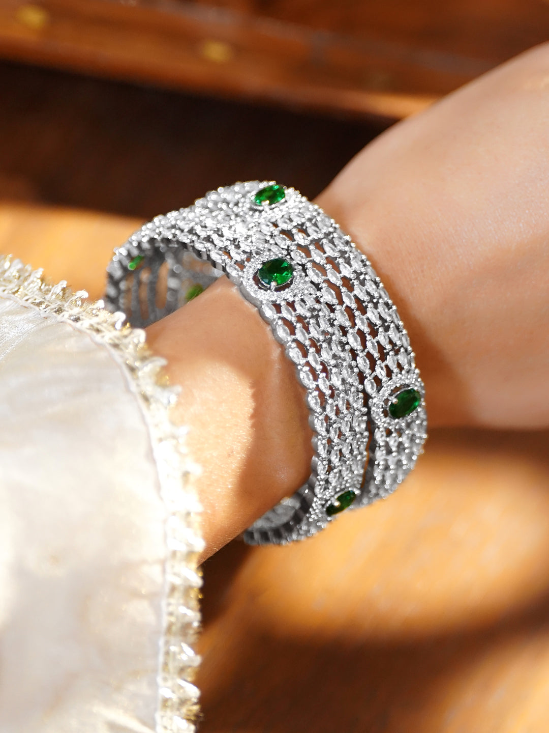 Green American Diamond Zirconia Bangles Set Of 2 2.4 - Small