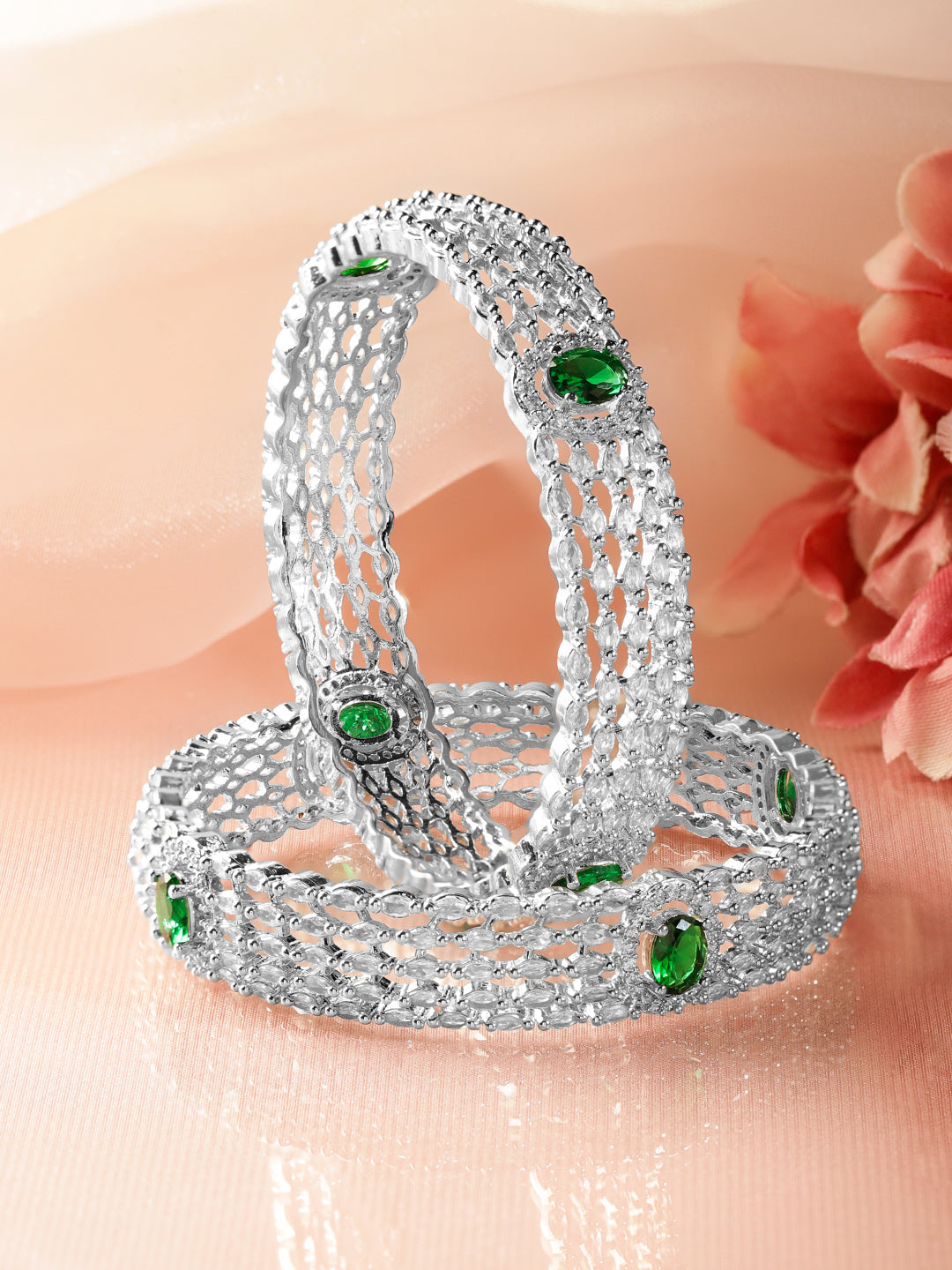 Green American Diamond Zirconia Bangles Set Of 2 2.8 - Large