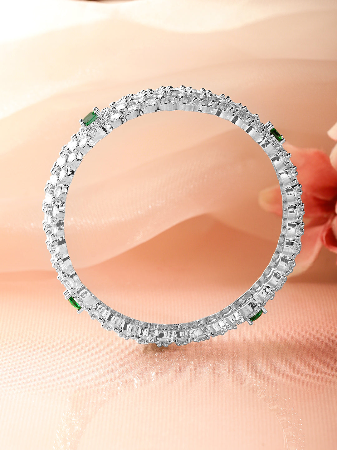 Green American Diamond Zirconia Bangles Set Of 2 2.4 - Small