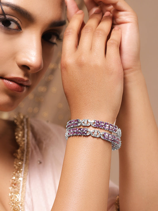 American Diamond Zirconia Purple Bangles Set Of 2 2.8 - Large