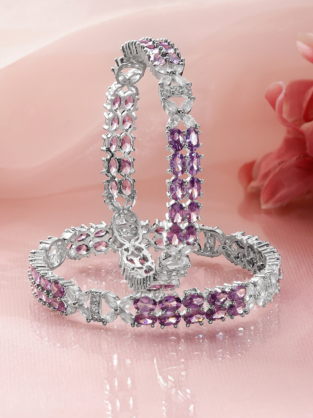 American Diamond Zirconia Purple Bangles Set Of 2 2.6 - Medium