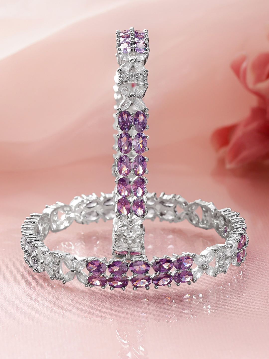 American Diamond Zirconia Purple Bangles Set Of 2 2.6 - Medium