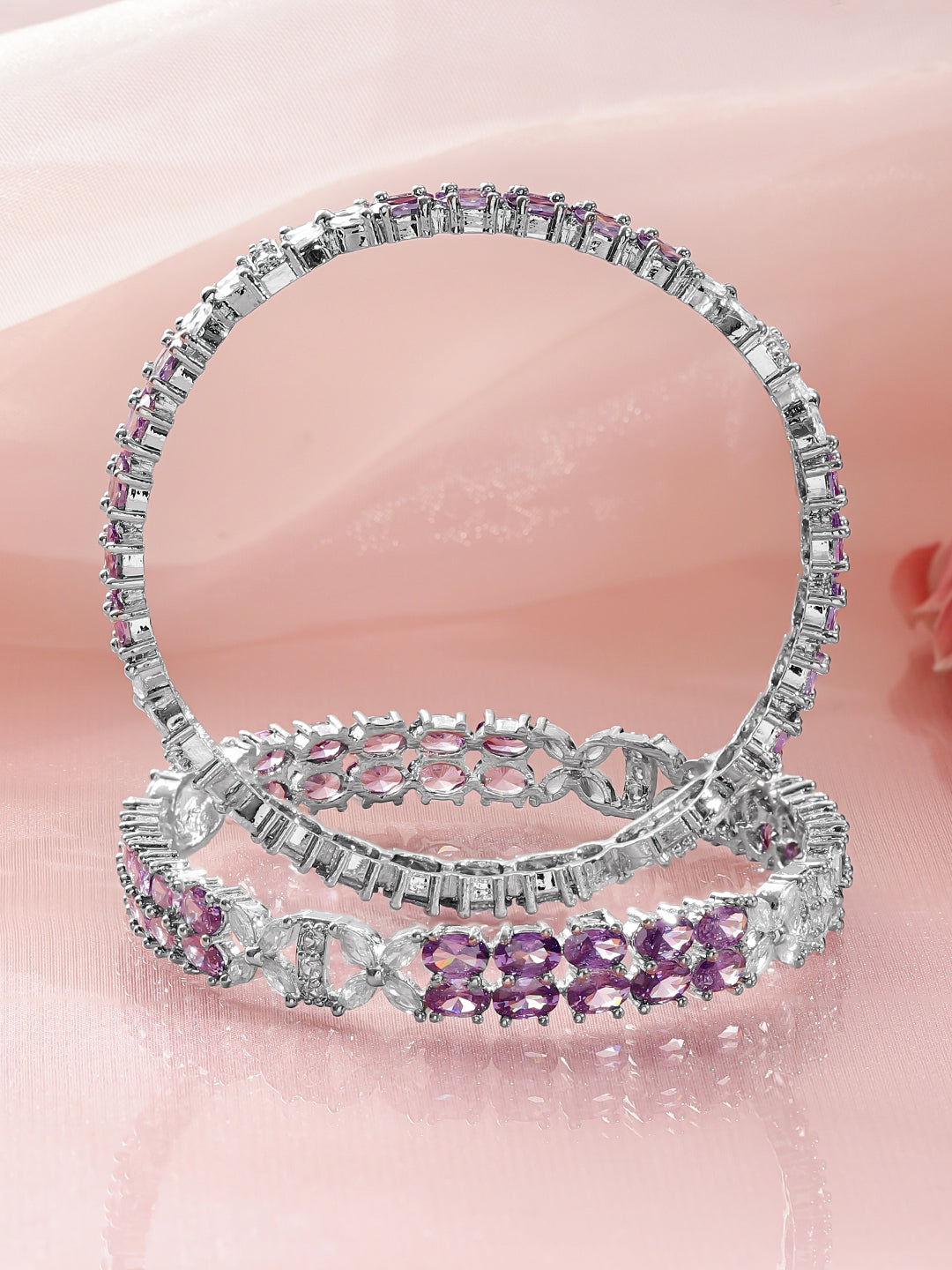 American Diamond Zirconia Purple Bangles Set Of 2 2.8 - Large