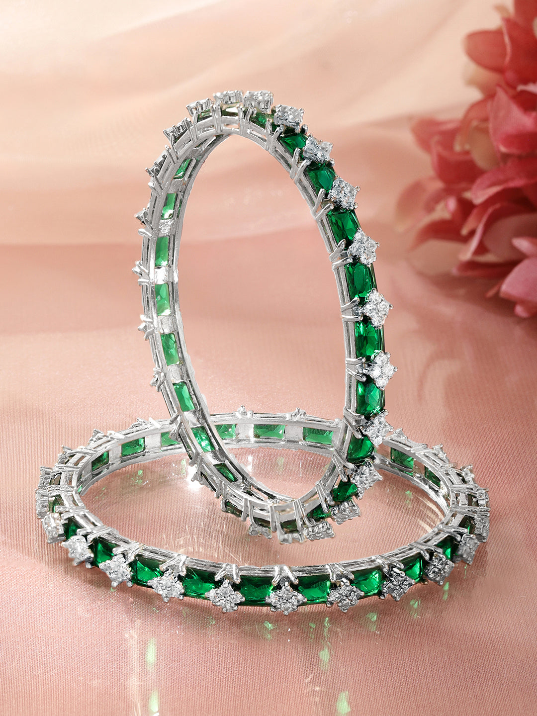 Emerald Glow American Diamond Bangles 2.4 - Small