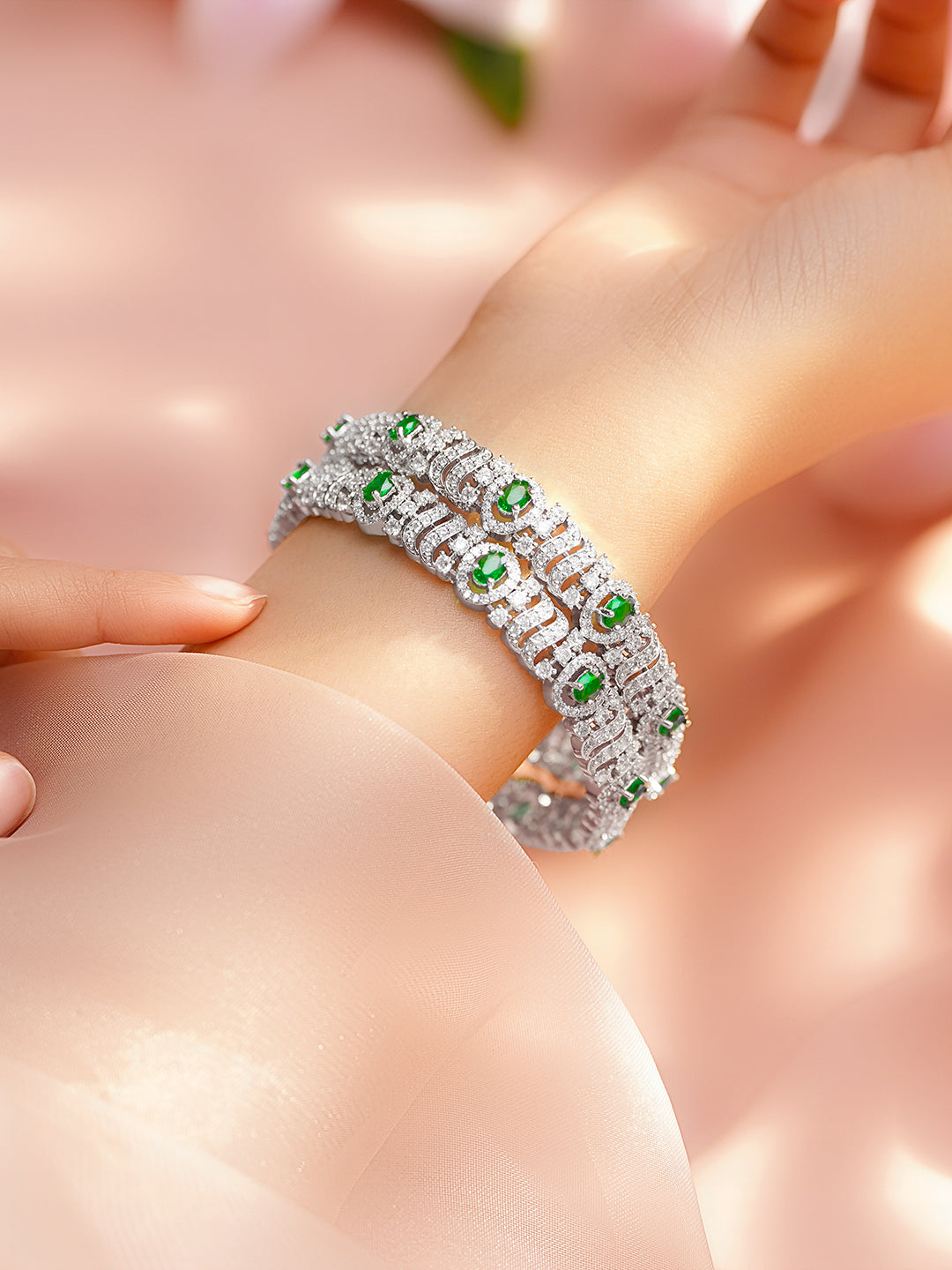 Emerald Highlight Zirconia Statement Bangles 2.6 - Medium