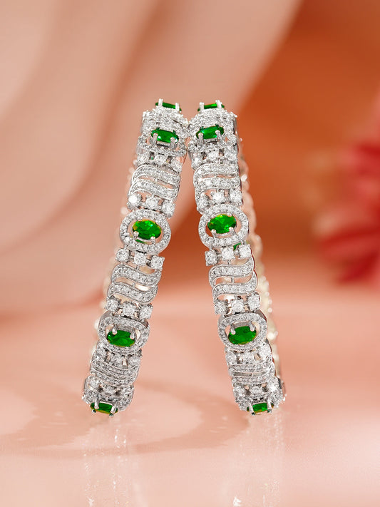 Emerald Highlight Zirconia Statement Bangles 2.6 - Medium
