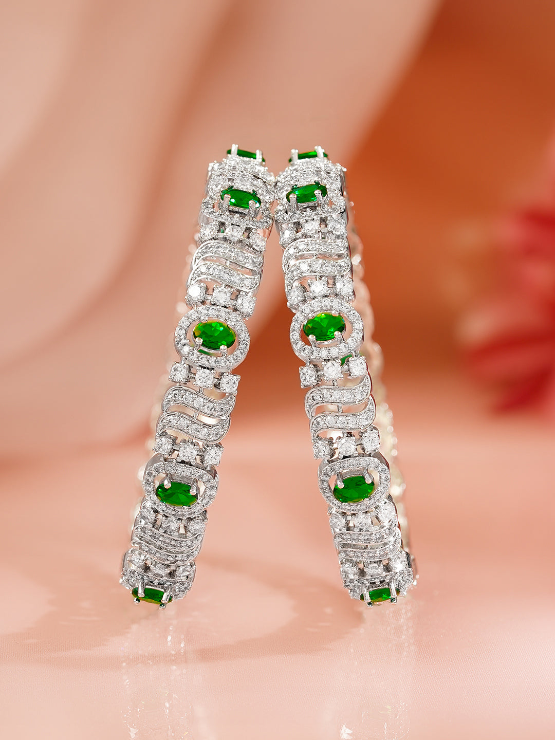 Emerald Highlight Zirconia Statement Bangles 2.8 - Large