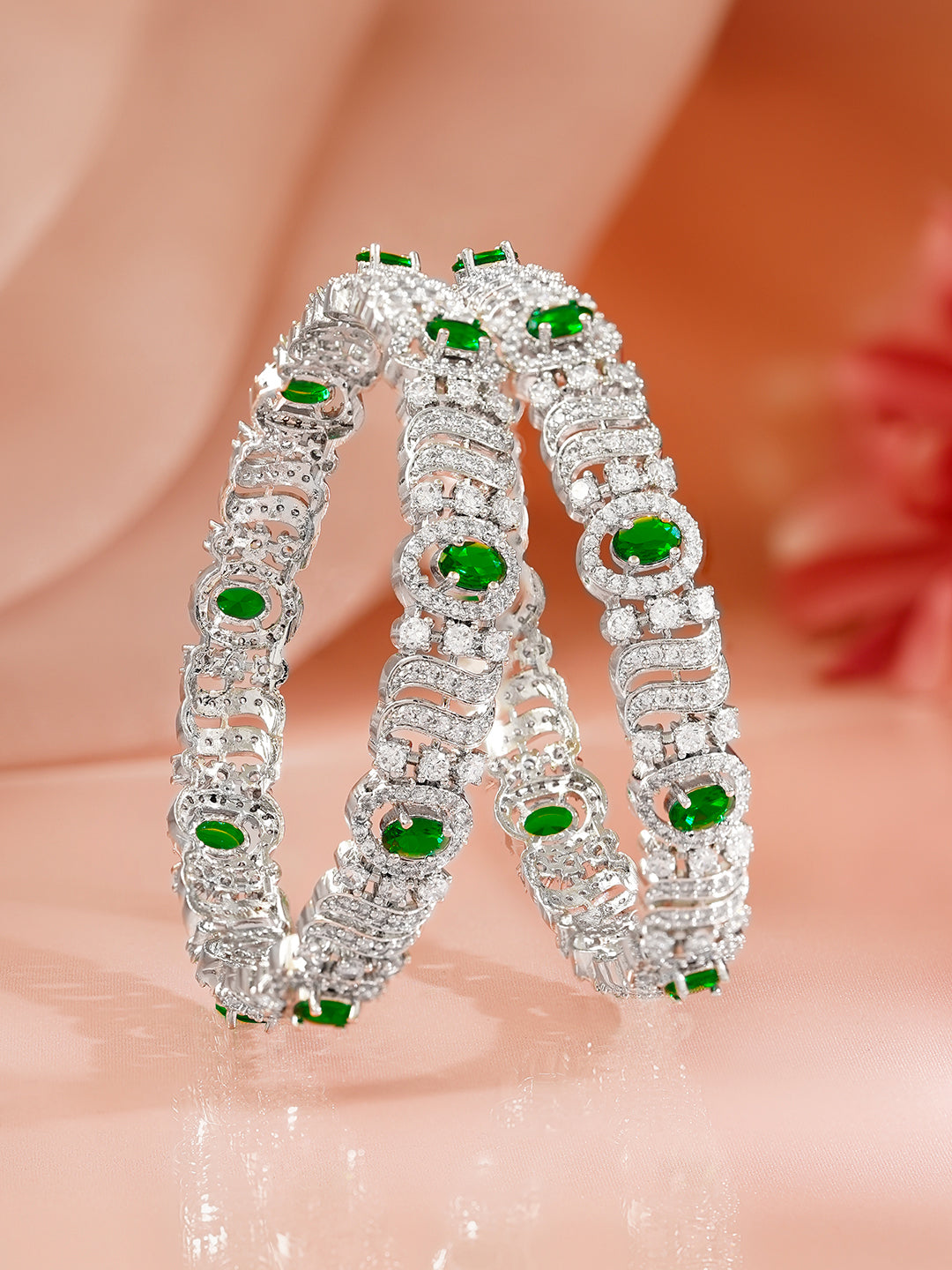 Emerald Highlight Zirconia Statement Bangles 2.8 - Large