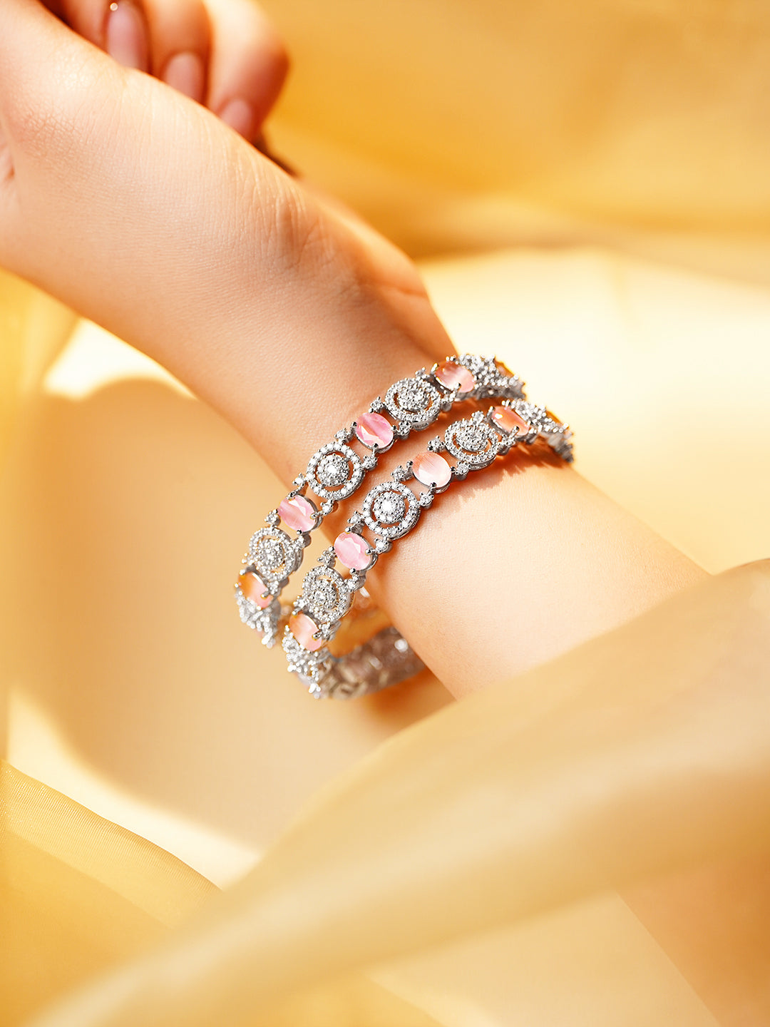 Pastel Pink American Diamond Designer Bangles 2.4 - Small