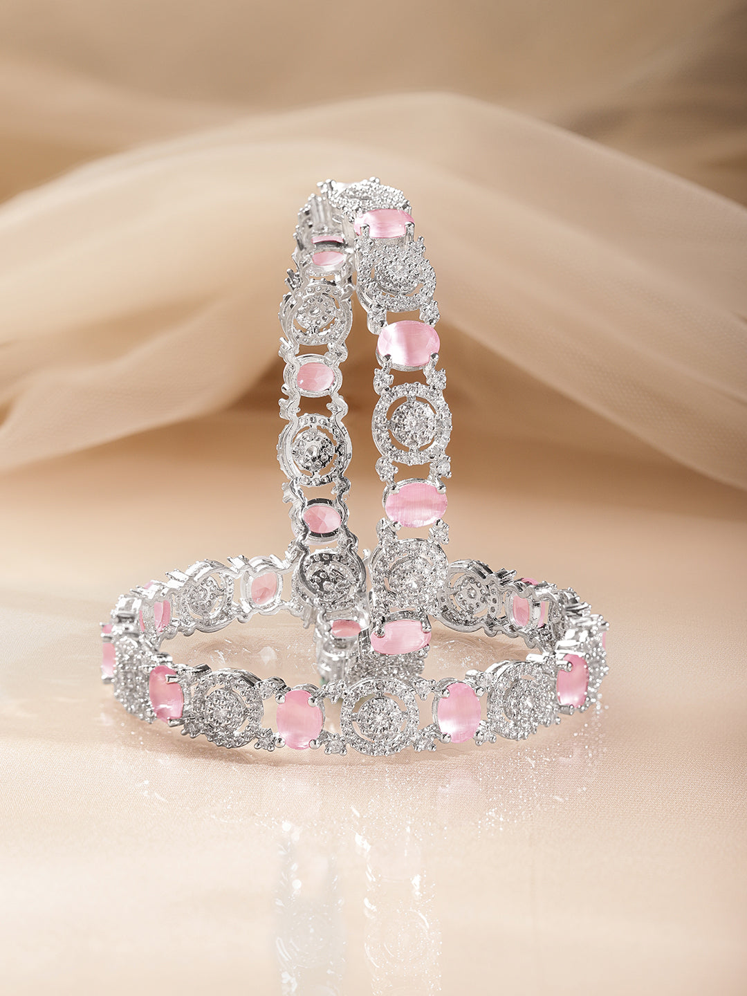 Pastel Pink American Diamond Designer Bangles 2.4 - Small