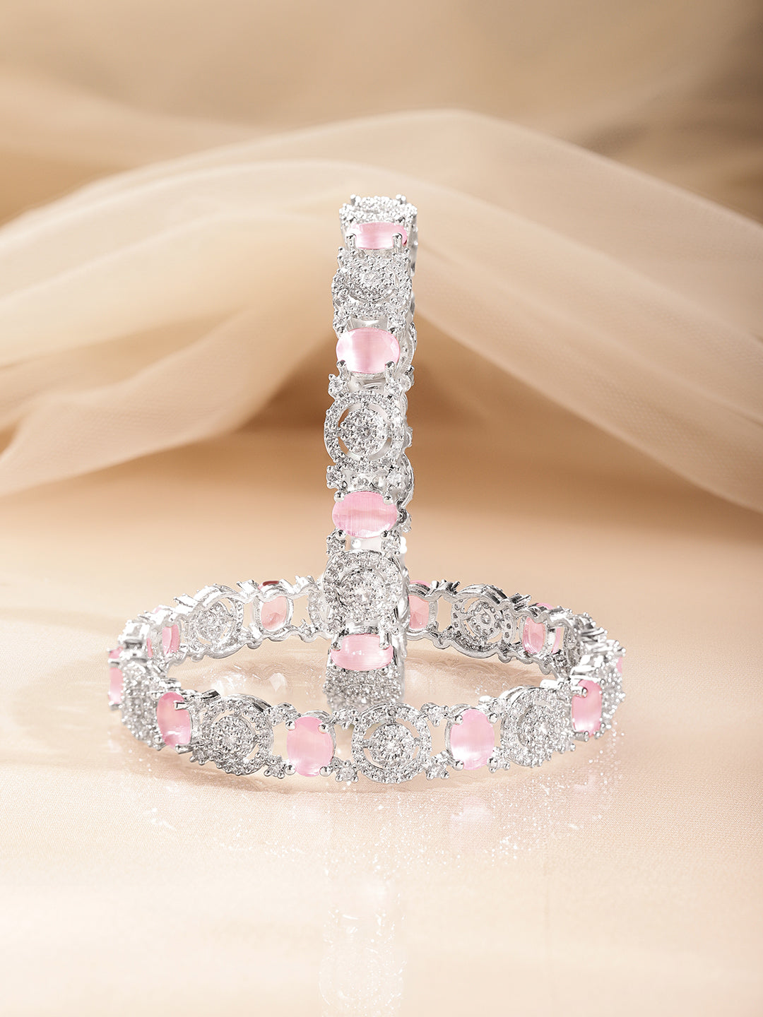 Pastel Pink American Diamond Designer Bangles 2.4 - Small