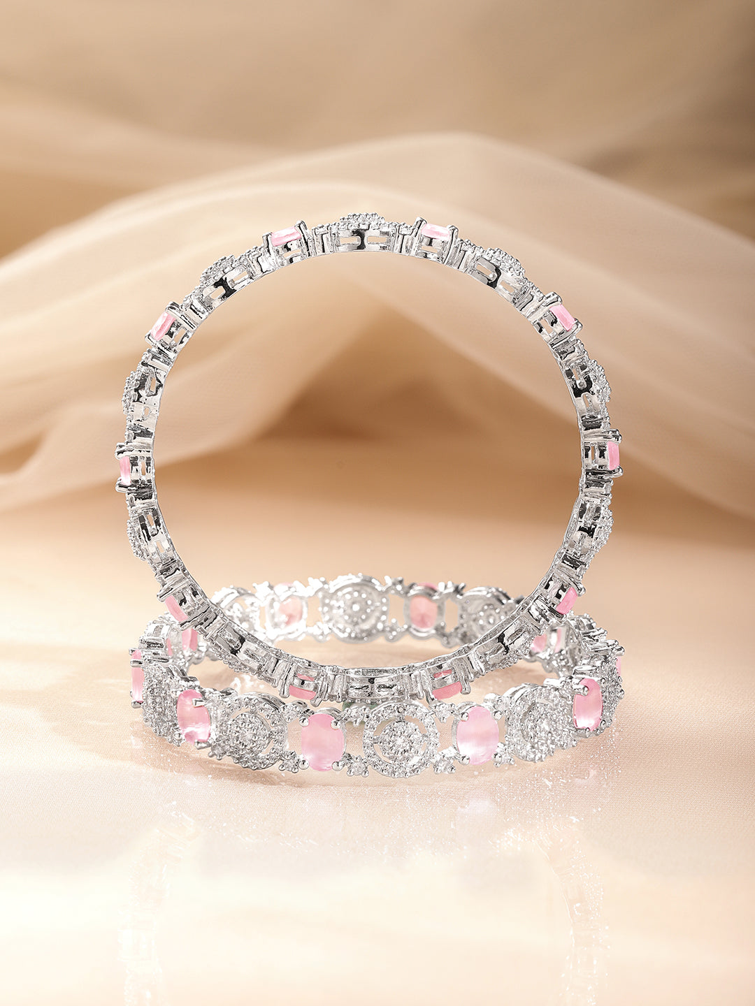 Pastel Pink American Diamond Designer Bangles 2.4 - Small