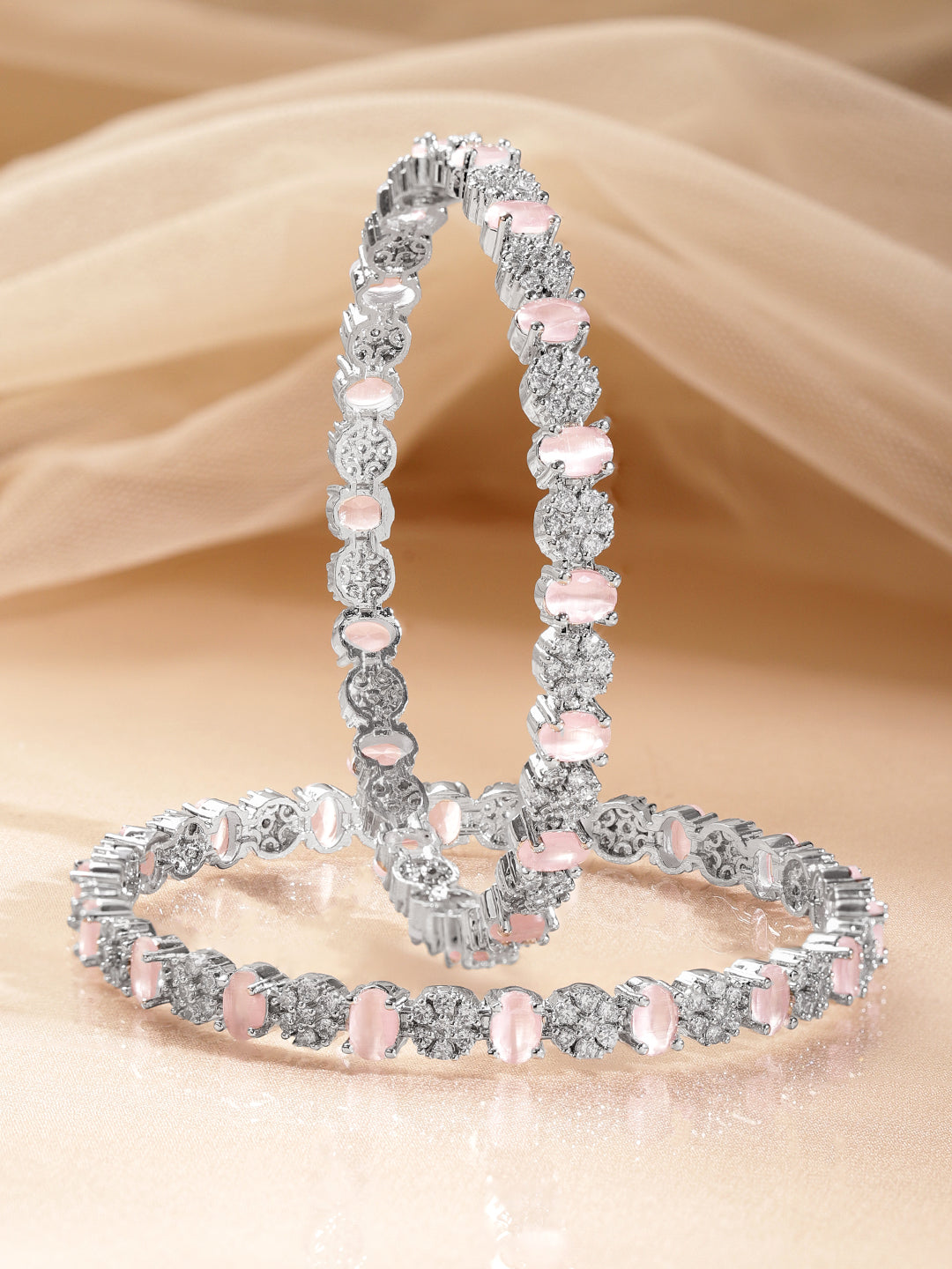 American Diamond Pastel Pink Statement Bangles 2.6 - Medium