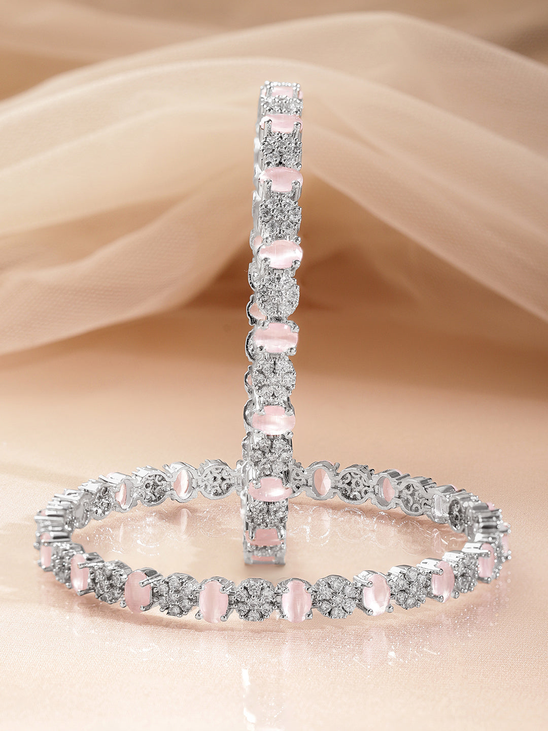 American Diamond Pastel Pink Statement Bangles 2.6 - Medium