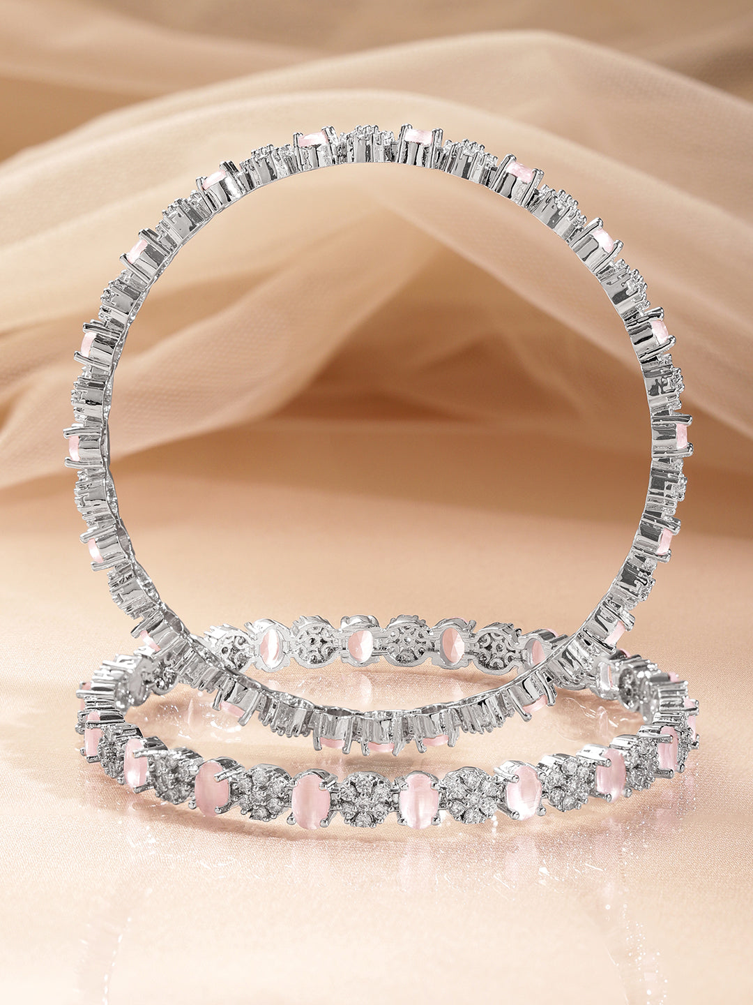 American Diamond Pastel Pink Statement Bangles 2.6 - Medium
