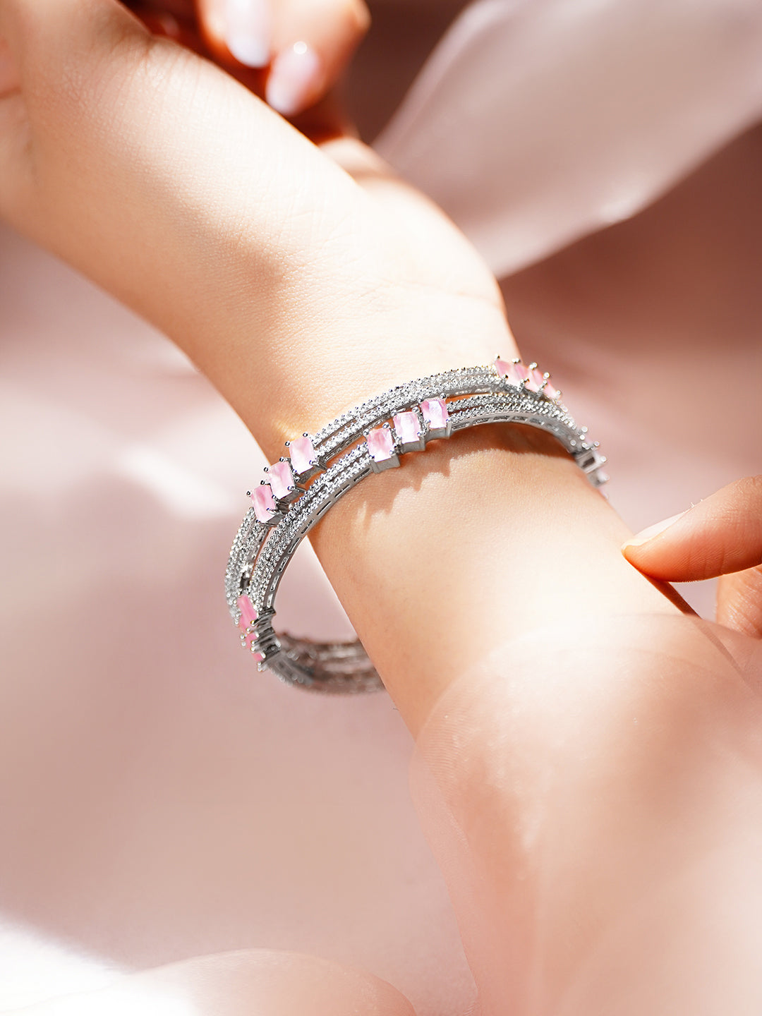Pink Zirconia Marquise Accent Bangles 2.8 - Large
