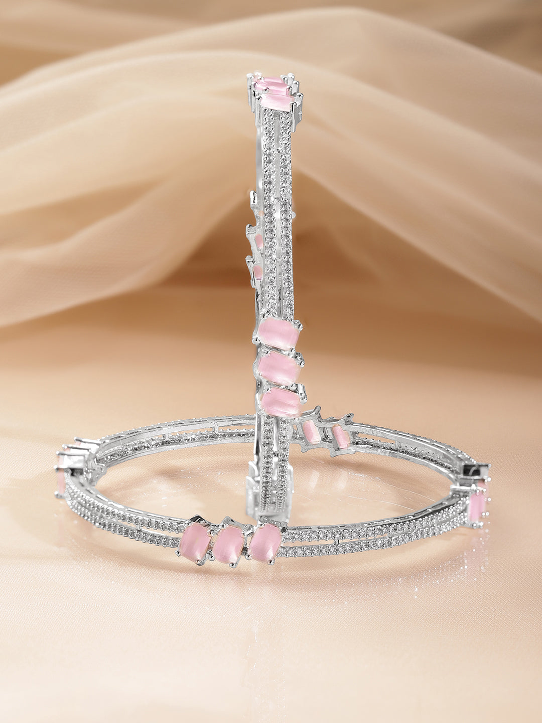 Pink Zirconia Marquise Accent Bangles 2.8 - Large