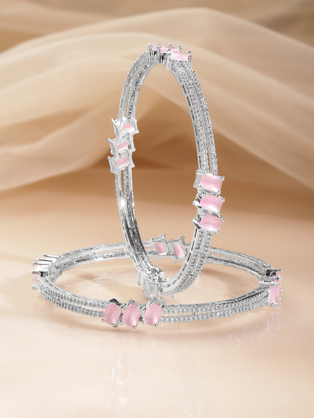Pink Zirconia Marquise Accent Bangles 2.8 - Large