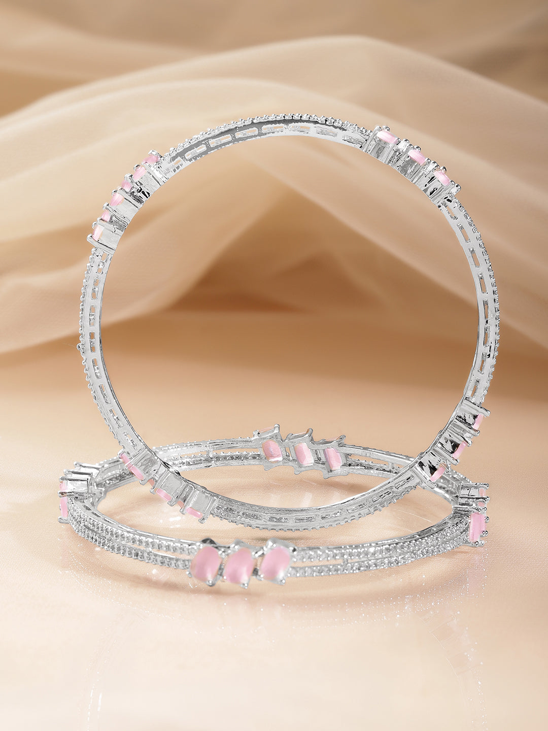 Pink Zirconia Marquise Accent Bangles 2.4 - Small