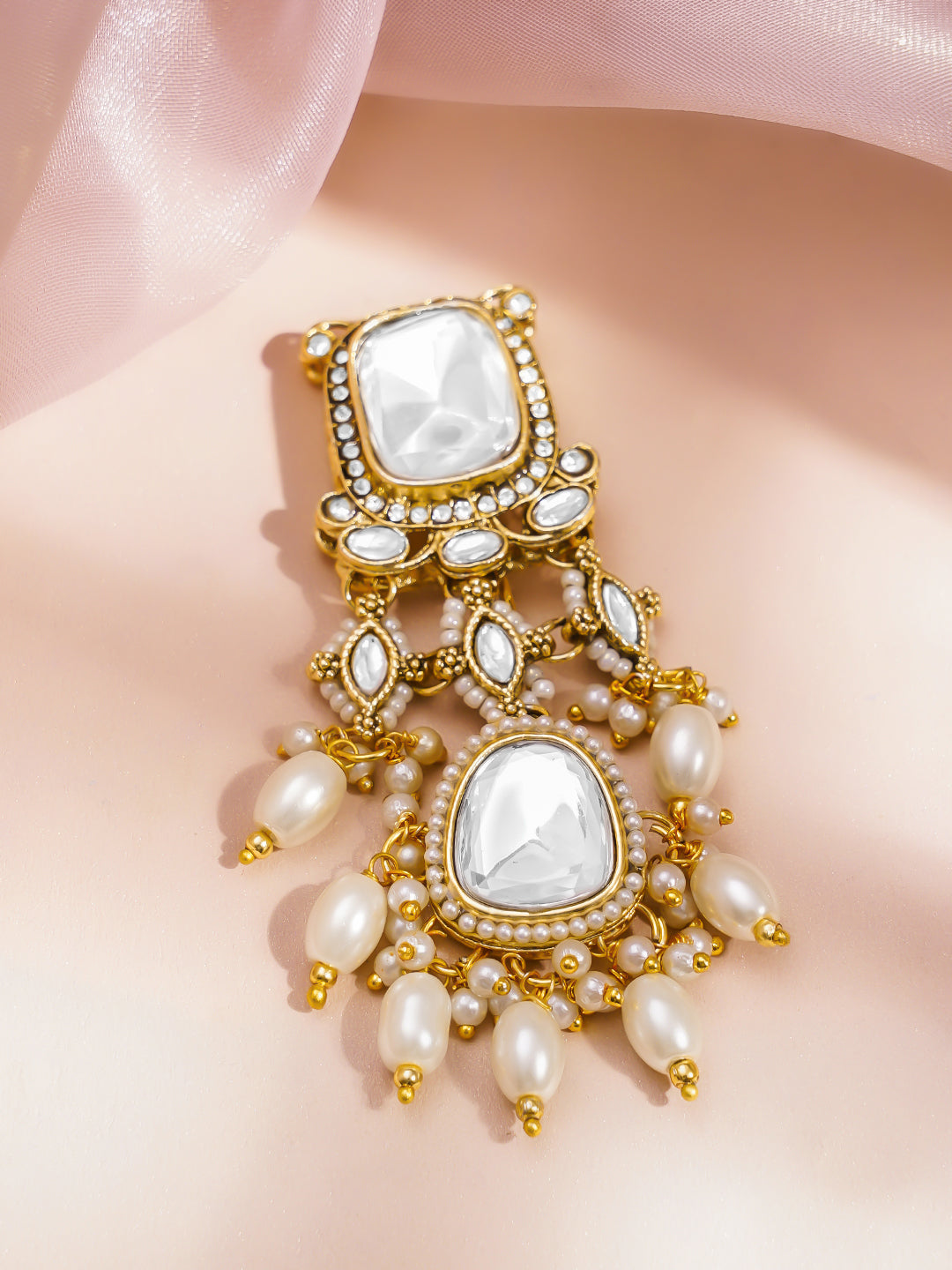 Rubans 18K Gold Plated Kundan Pearl Beaded Hair Clip Accessory フリーサイズ