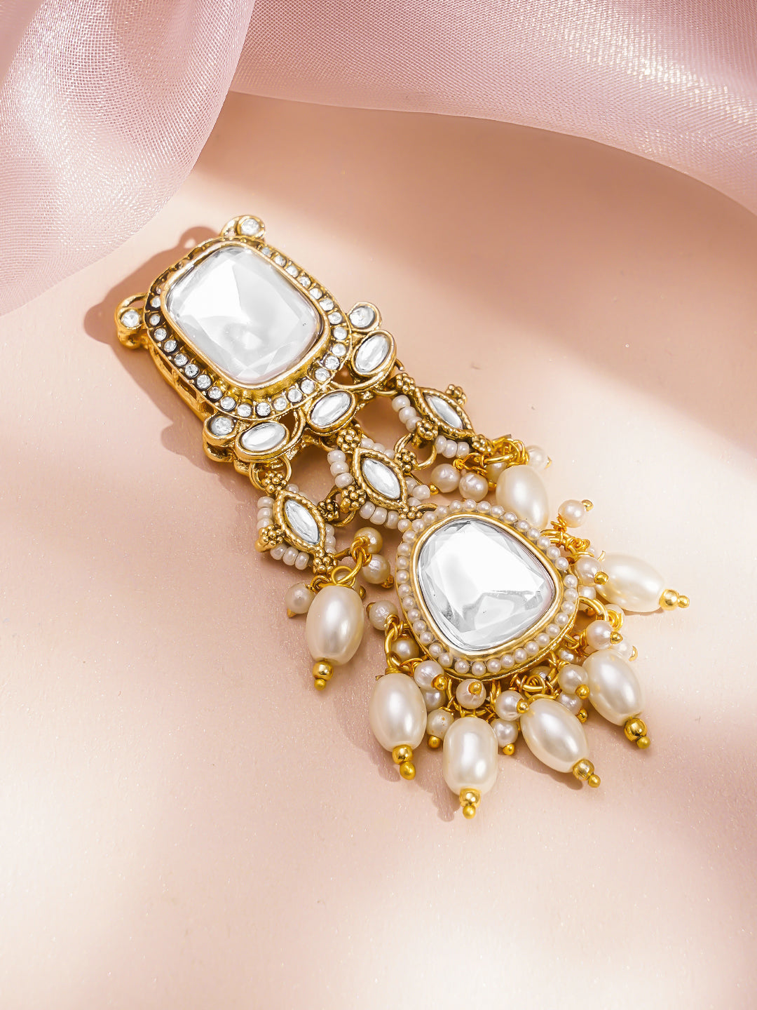 Rubans 18K Gold Plated Kundan Pearl Beaded Hair Clip Accessory フリーサイズ