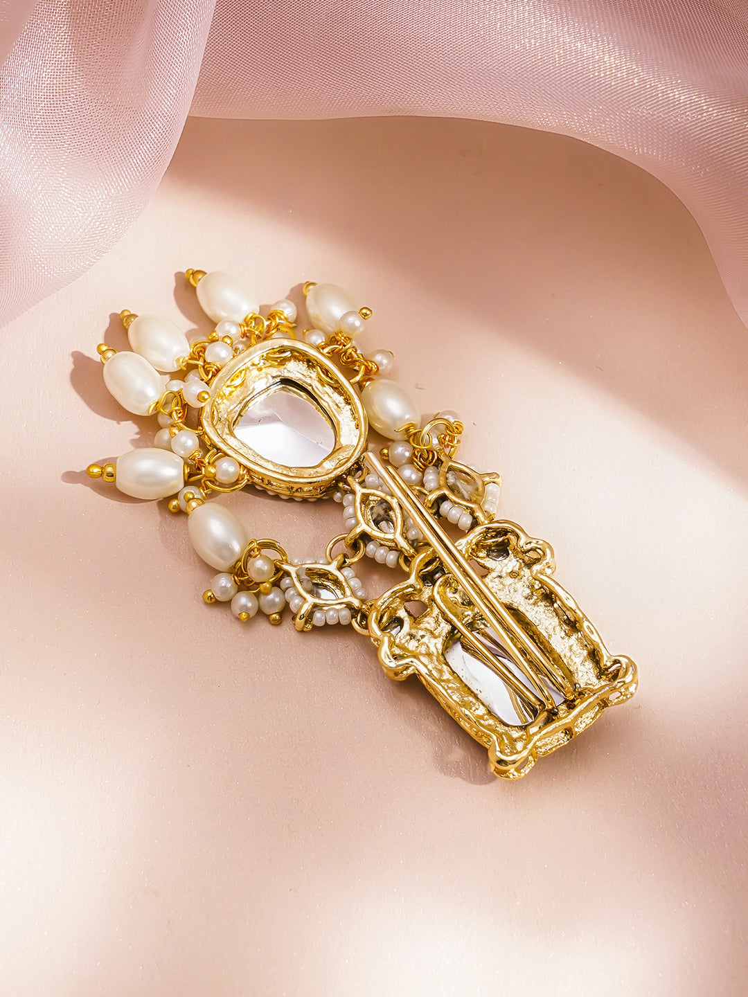 Rubans 18K Gold Plated Kundan Pearl Beaded Hair Clip Accessory フリーサイズ