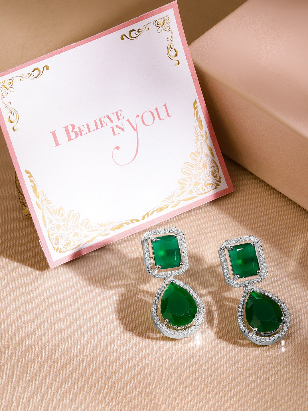【Rubans】 Premium Radiance American Diamond Zirconia Drop Earrings｜プレミアム ラディアンス アメリカンダイヤモンド ジルコニア ドロップイヤリング｜Green