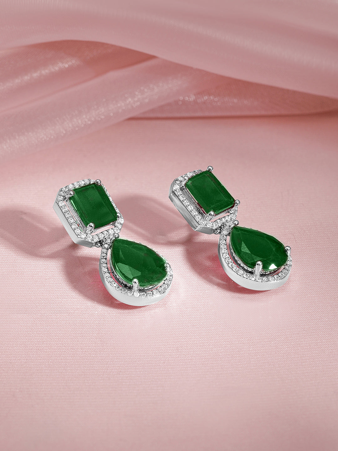 Premium Radiance American Diamond Zirconia Drop Earrings Silver