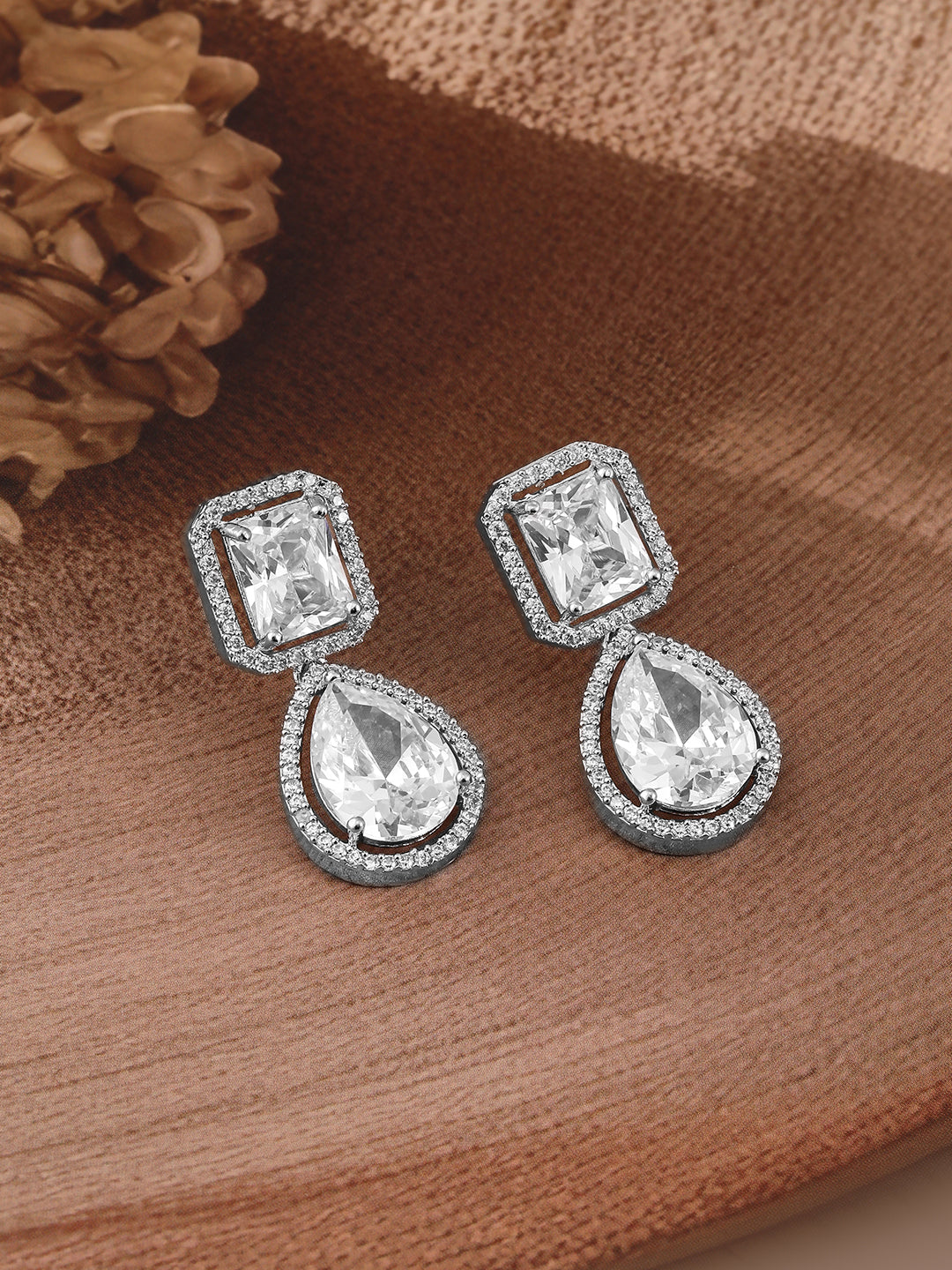 Premium Radiance American Diamond Zirconia Drop Earrings Silver