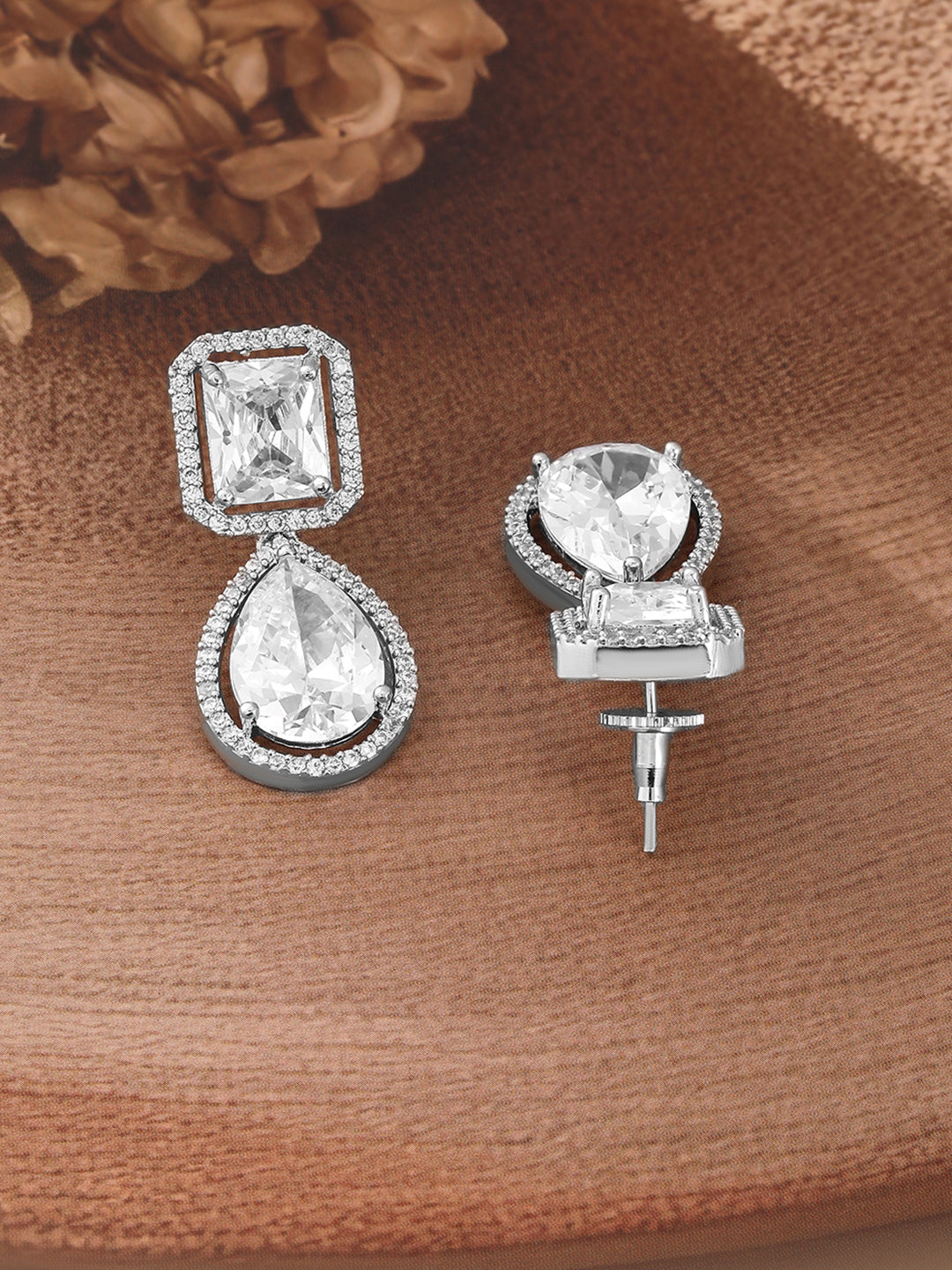 Premium Radiance American Diamond Zirconia Drop Earrings Silver