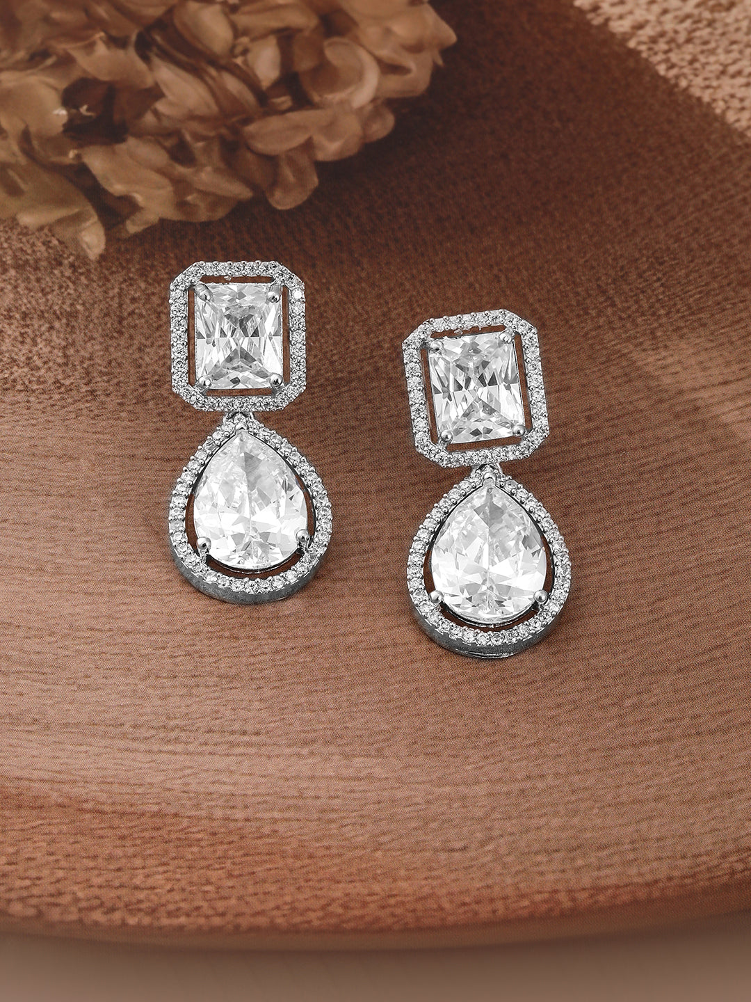 Premium Radiance American Diamond Zirconia Drop Earrings Green