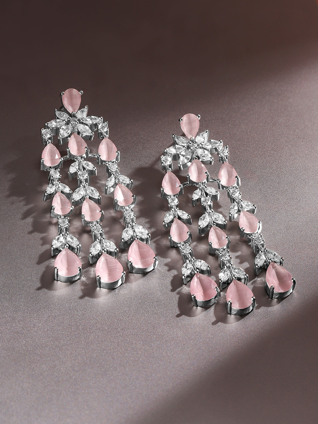 Dreamy Pink Crystal American Diamond Zirconia Danglers フリーサイズ
